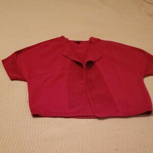 Talbots Women's Cardigan Sweater, Red, Short Dolman Sleeve, Open Front Ribbed
